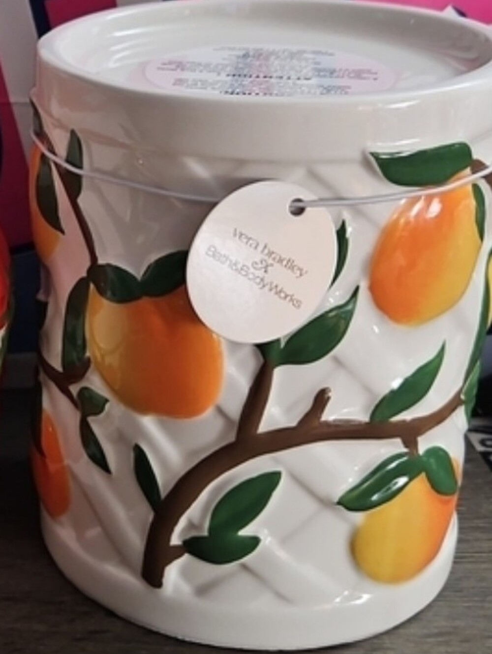 Vera Bradley Bath & Body Works Peach Gingham 3Wick Candle Holder NEW MSRP $39.95